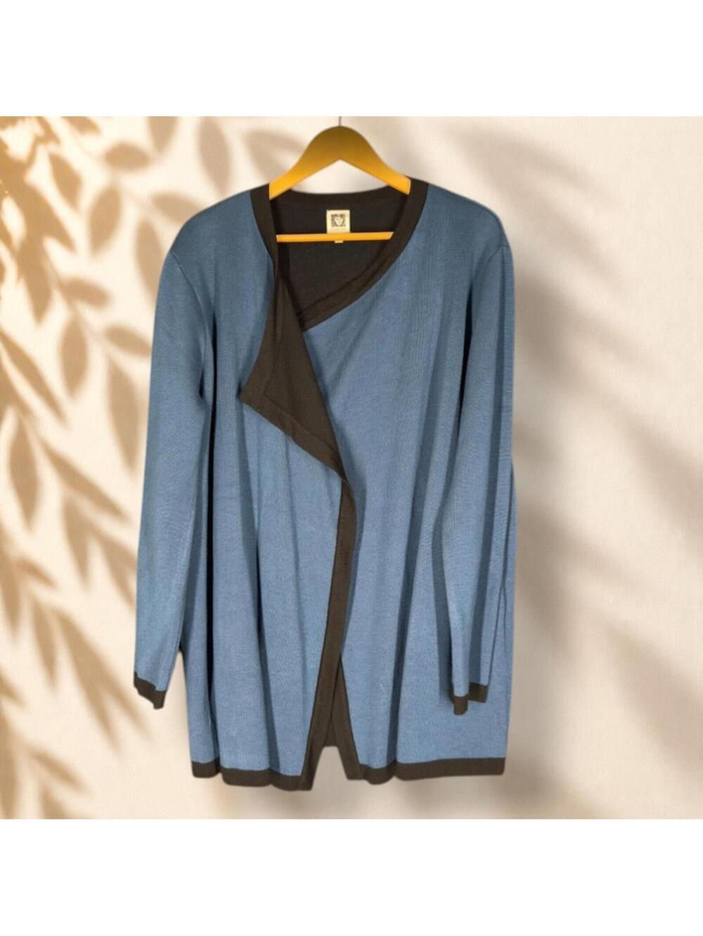 Anne Klein Cardigan Women XL Blue Knit Open Front Long Sleeve Casual Solid